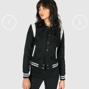 Straight to Hell JET WOOL BLACK AND WHITE VARSITY JACKET $210 sz L